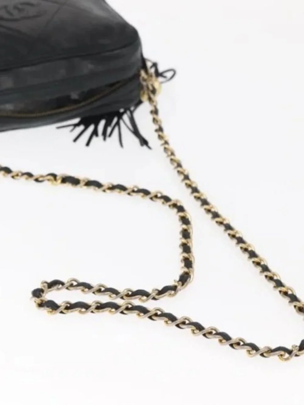 CHANEL Matelasse Chain Shoulder Bag Lamb Skin Black Gold CC Auth BA8251